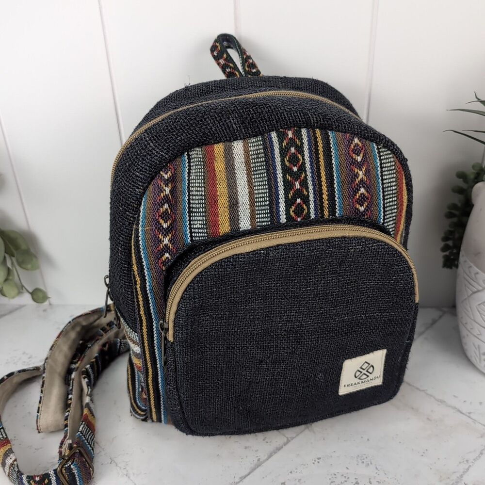 Freakmandu Hemp Mini Backpack Bag Boho Eco Friendly Unisex Hippie Festival Tote